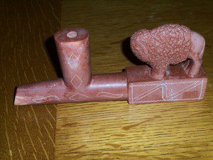 Carved Catlinite Standing Buffalo Pipe